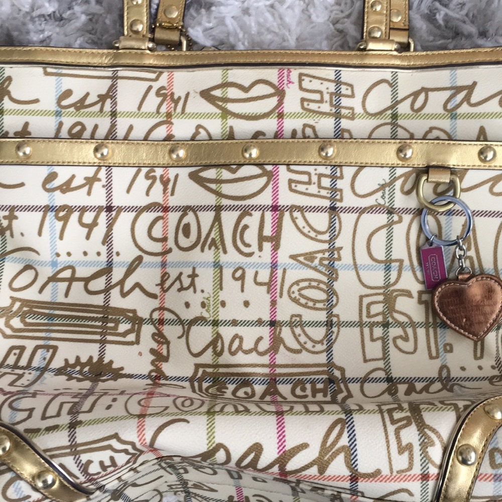Large Coach Gold Graffiti tote - Picture 2 of 5